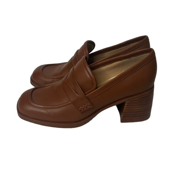 Nine West Shoes - Nine West Womens Avalia Chunky Heeled Loafers 7M Cognac Brown Dark Natural